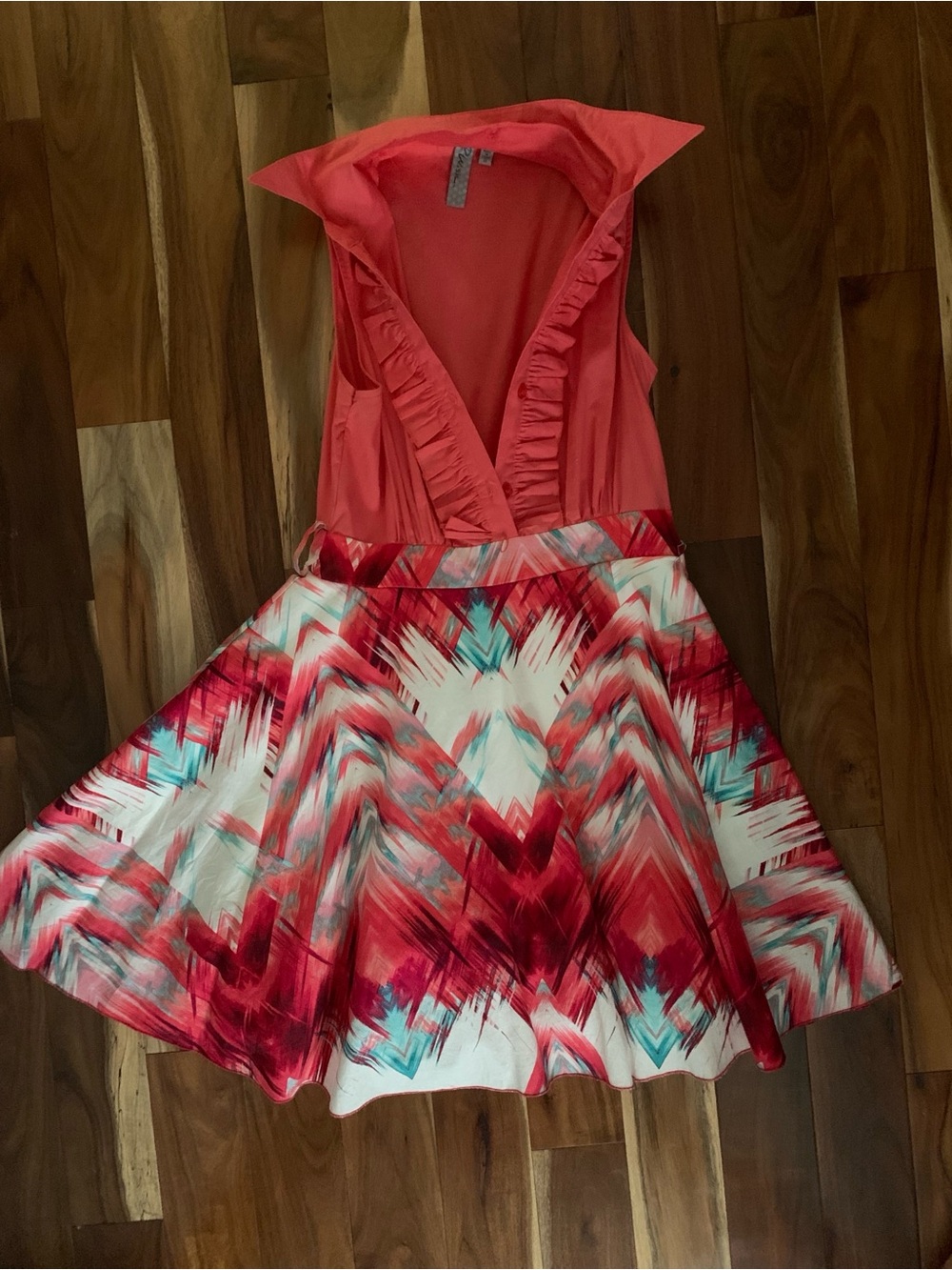Wish Coral & Red Printed Fit-and-Flare Dress